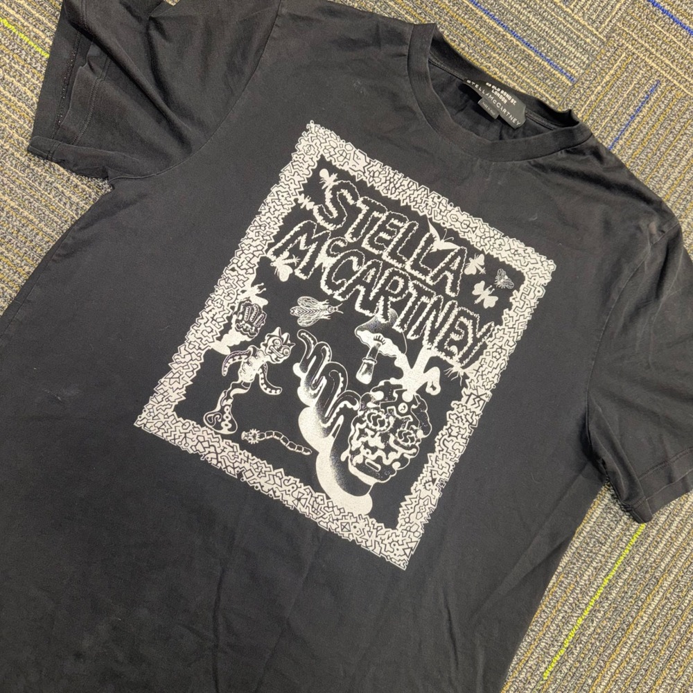 Stella McCartney Graphic T-Shirt Mens S Black Good Made in Italy Surrealist Art